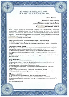 Приложение к свидетельству о допуске к строительным работам Соликамск СРО в строительстве